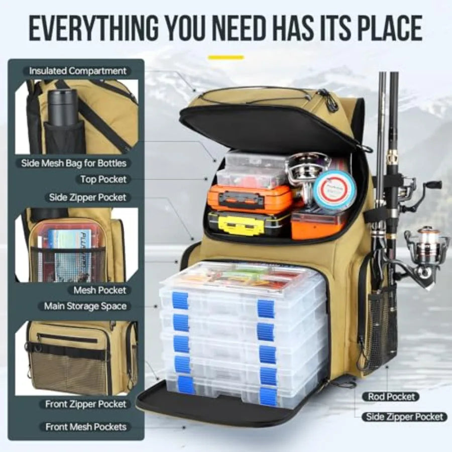45L Fishing Backpack with Rod Holders